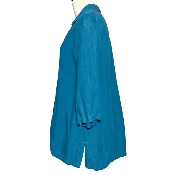 Soft Surroundings Camellia Pullover Tunic Linen Blend Teal Blue L - Picture 6 of 9